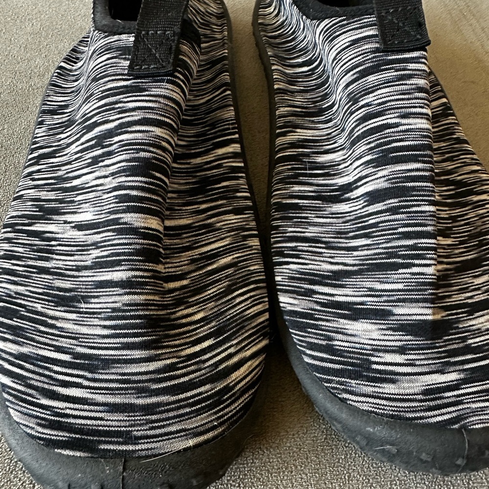Black and White Striped Slip-On Shoes